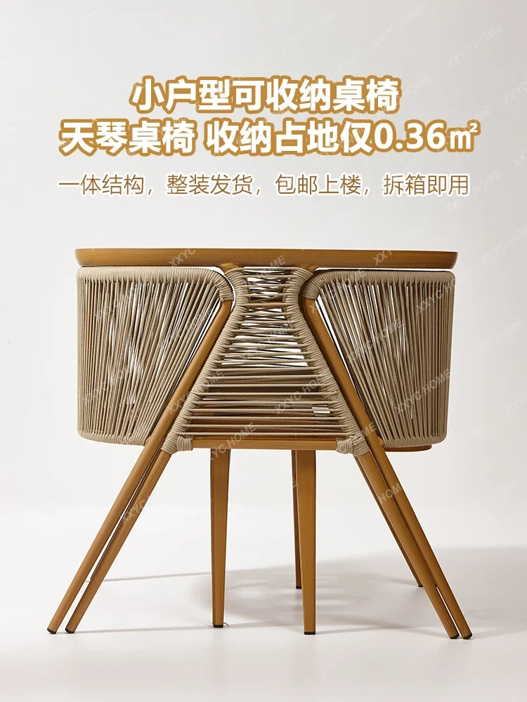 

Table and Chair Outdoor Leisure Simple Internet Celebrity Waterproof and Sun Protection Rope Rattan Storage Table and Chair