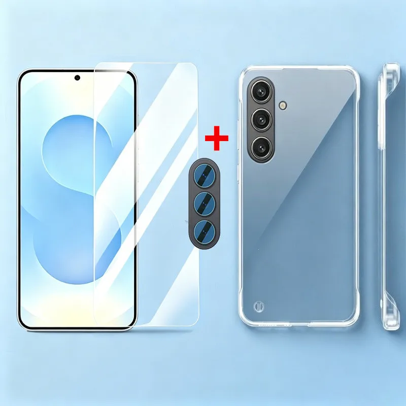 3In1 for Samsung Galaxy S26 S25 S24 Ultra Clear 9H Tempered Glass S26+ S25+ S24+ Frameless PC Case S25fe S24fe HD Lens Film