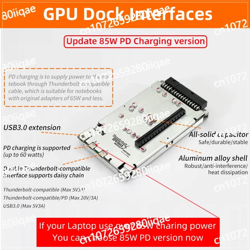 TH3P4G3 Thunderbolt-compatible GPU Dock Laptop External Graphic Card Adapter 60W / 85W PD Charging for Notebook to Video Card