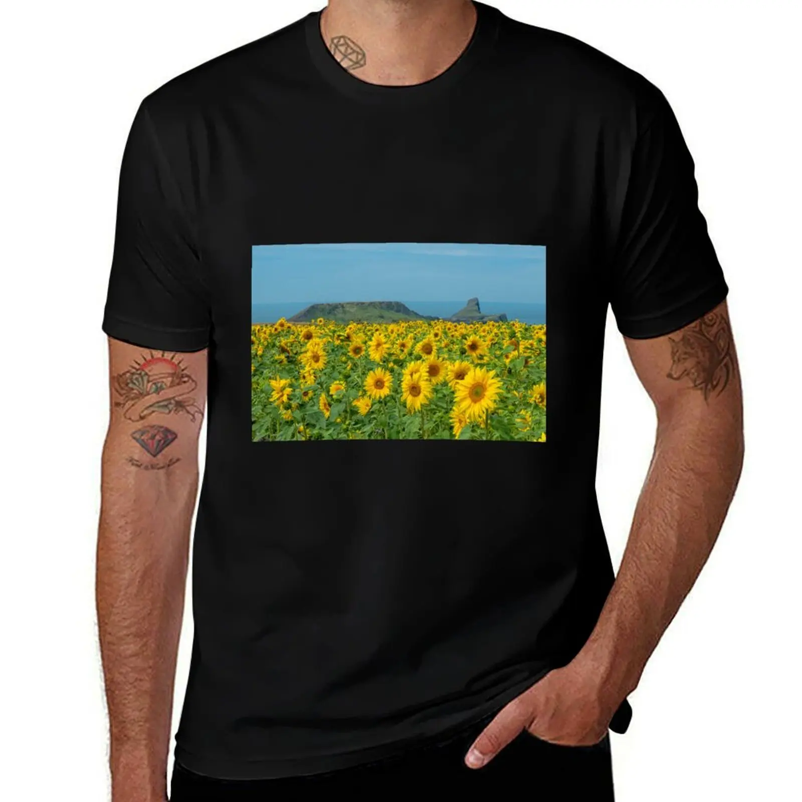 

Sunflowers at Worms Head, Gower T-Shirt anime t shirts for man t shirt custom print T-Shirt