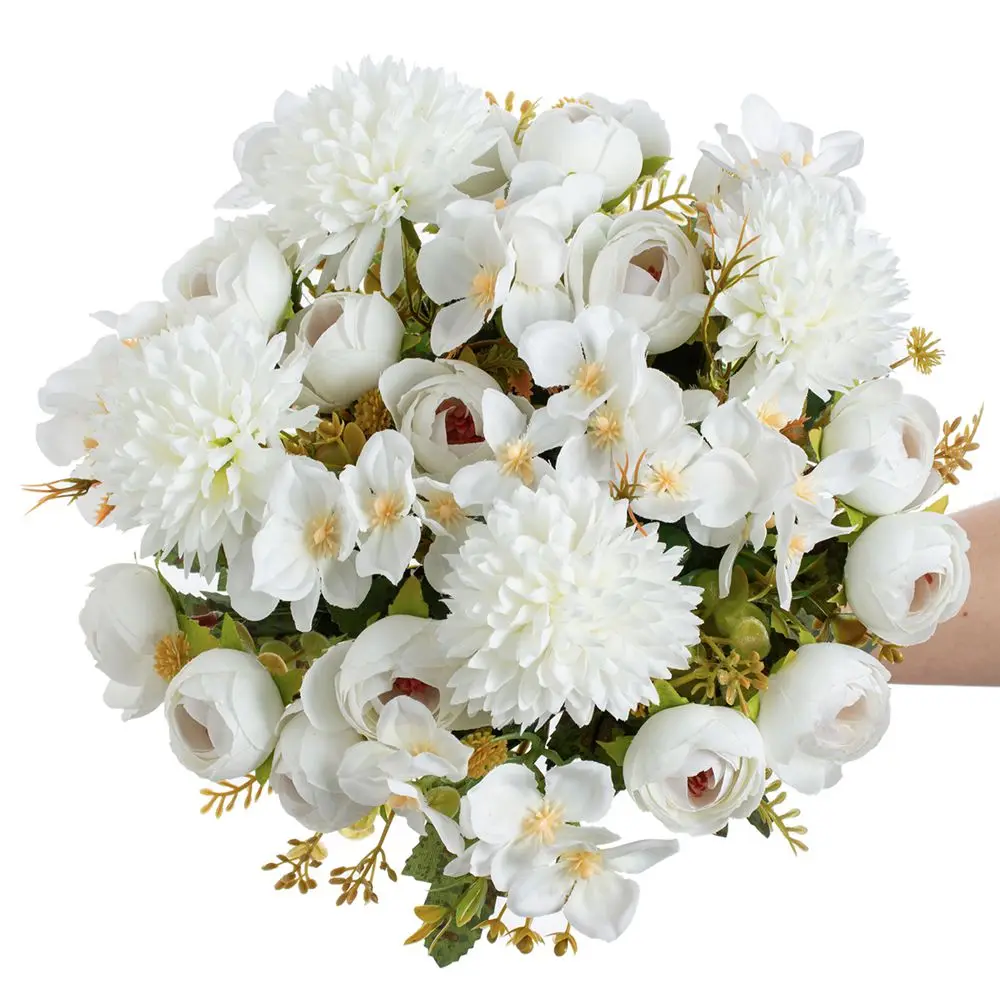 Künstliche Blumen, Teeknospen, Hortensien, Vase für Zuhause, Tisch, Garten, Kranz, Hochzeit, Brautstrauß, Festival, DIY-Geschenk, Requisiten, Dekoration – Detail 6