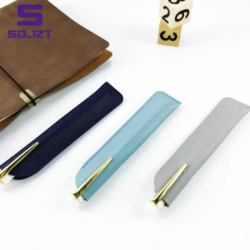 PU Leather Pencil Holder School Pen Storage Bag Pen Case Solid Color Wear-resistant Pen Protective Sleeve Small Sign Pen Cover