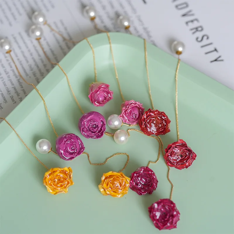 

Unique Immortal Rose Flower Earrings Natural Rose Long Earrings Elegant Dried Flower Long Line Earrings Wholesale Rose Jewelry