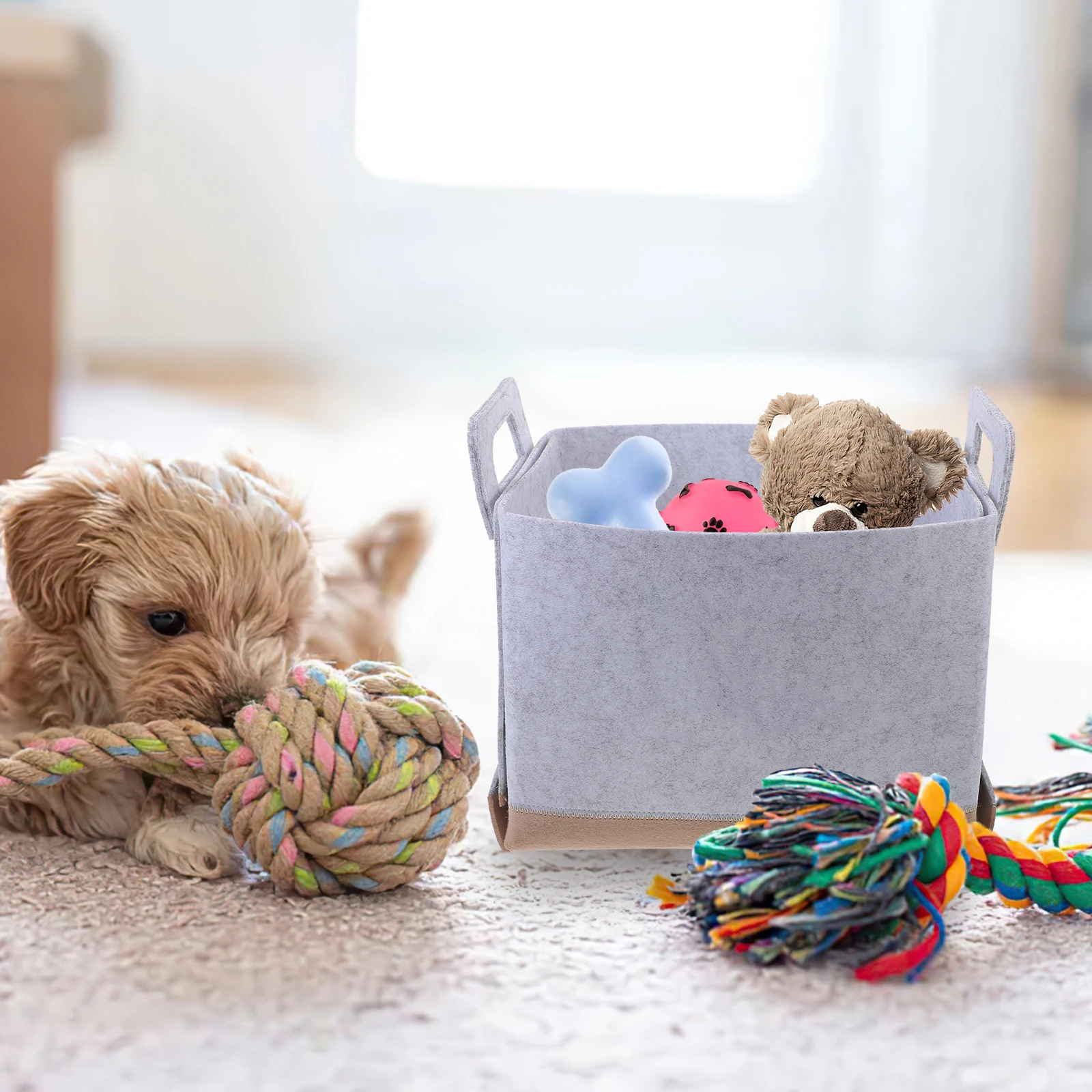 

Felt Pet Toy Storage Basket Dog Sundries ganizer Container Foldable Bins Home Tidy Kids Toys Holder Lightweight