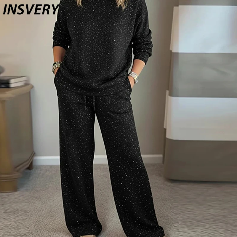 

New Autumn Winter Women Two Piece Set O Neck Long Sleeve Sweatshirt Drawstring Pants Suit Female Printed Christmas Outfits