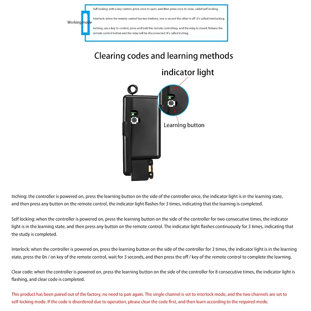 433MHz 220V Water Pump Remote Control Switch 1Ch 30A Receiver Module ON/OFF Wireless RF Transmitter for Light LED