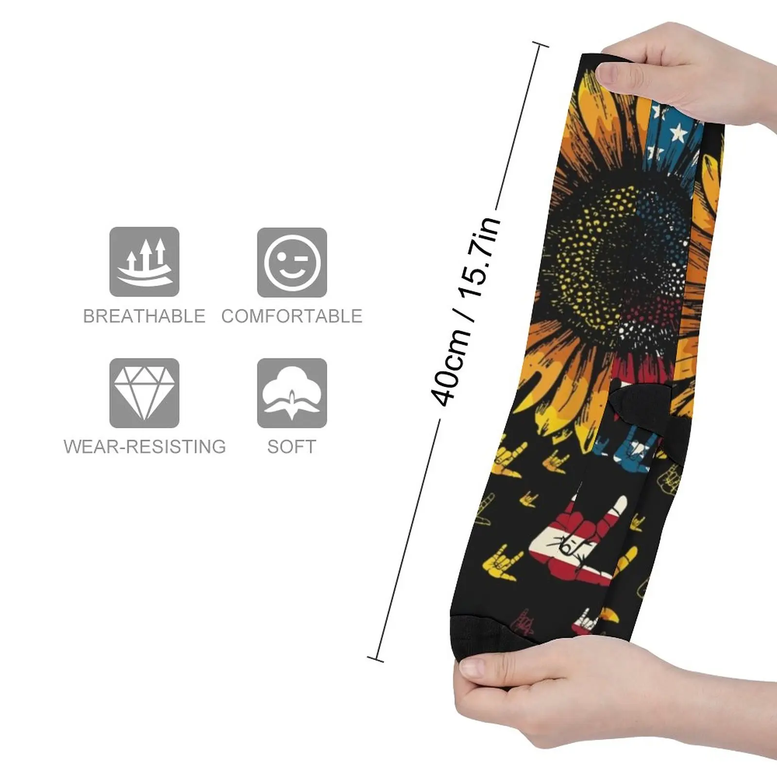 American Flag Sunflower Sign Language ASL Sign 4th Of July Socks socks aesthetic summer luxury sock