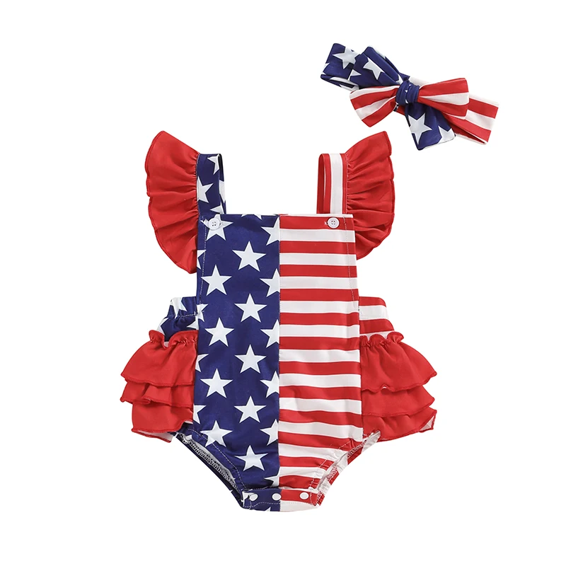 

4th of July Baby Girl Outfits Newborn Ruffle Romper Infant Fourth of July Outfit Toddler American Flag Clothes