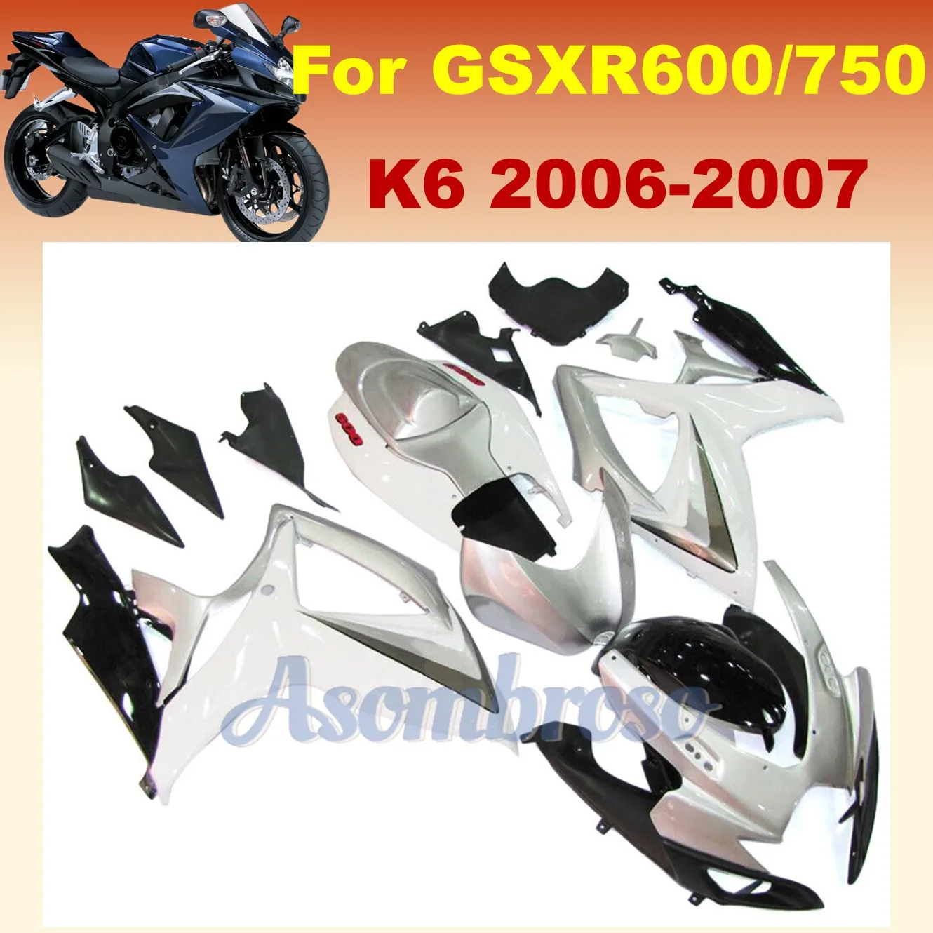 Fairing Kit Fit For Suzuki GSXR600 750 2006 2007 GSXR 600 06 07 K6 GSX-R600 Silvery with White Plastic Shell Bodywork Set