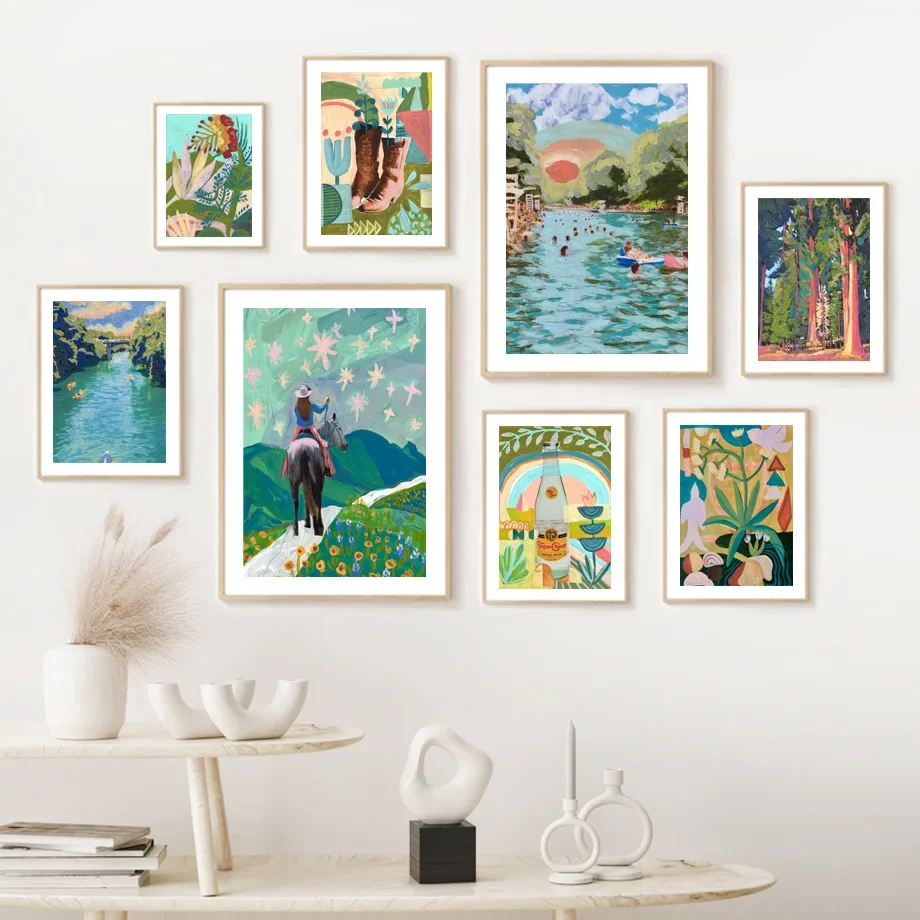 لوحة قماشية تجريدية ملونة - ملصق فني جداري مطبوع عليه نهر السباحة وسماء سيدار هورس لديكور غرفة المعيشة #3