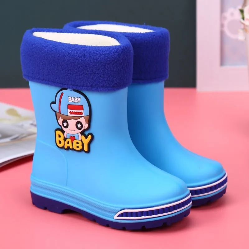 

Thickened Fleece Children's Rain Boots Winter School Specialty Boy's Rubber Shoes Anti-slip Waterproof Booties for Boys