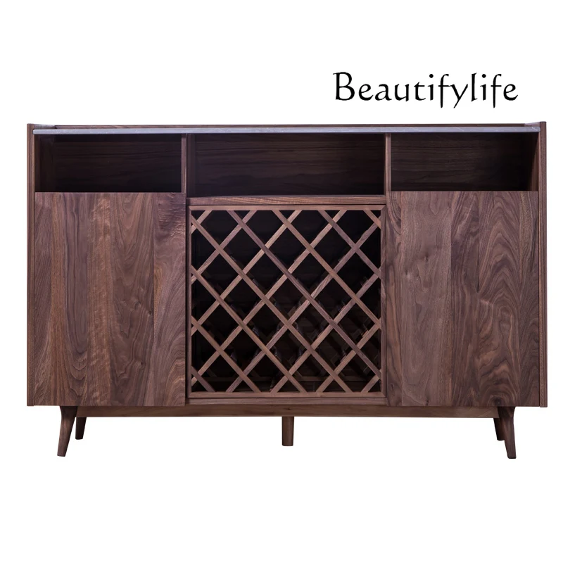 Italian Minimalist Black Walnut Solid Wood Sideboard Modern Minimalist Restaurant Marble Equipment Sideboard