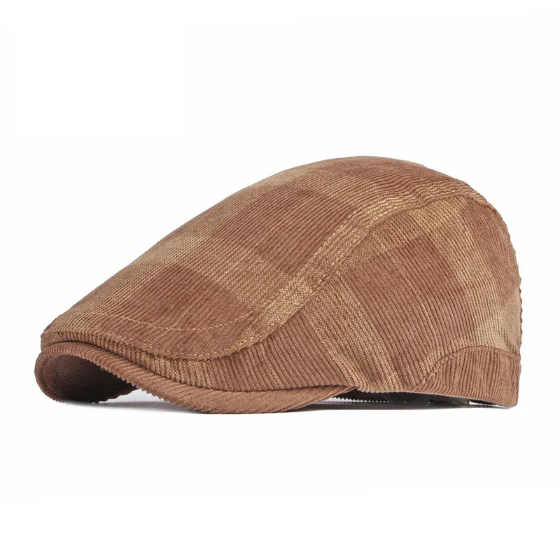 TOHUIYAN-gorros de pana para Hombre y mujer, Boina a cuadros, Boina plana británica, Boina de otoño