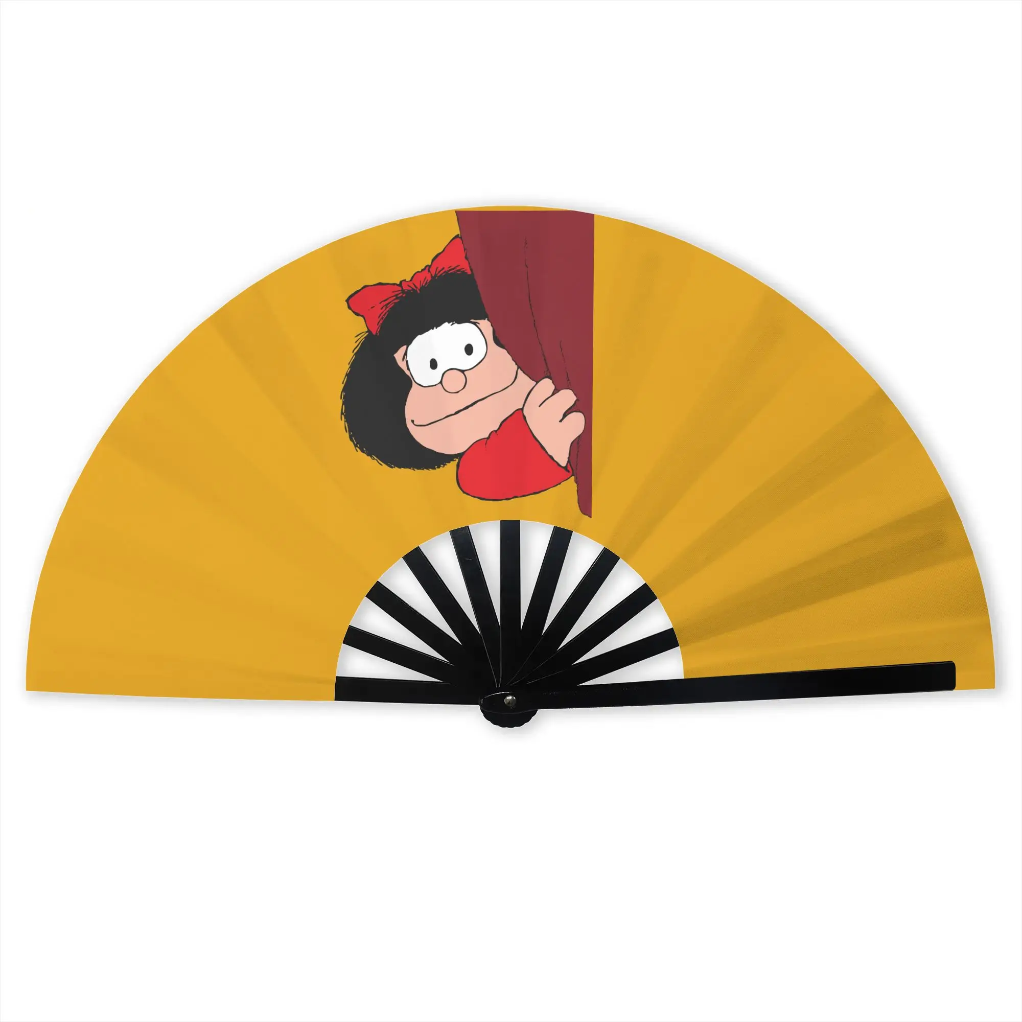 Mafalda Is Peeking Folding Hand Fan Custom Quino Comic Cartoon Polyester Fabric Fan Funny Summer Accessory Decorative Fans