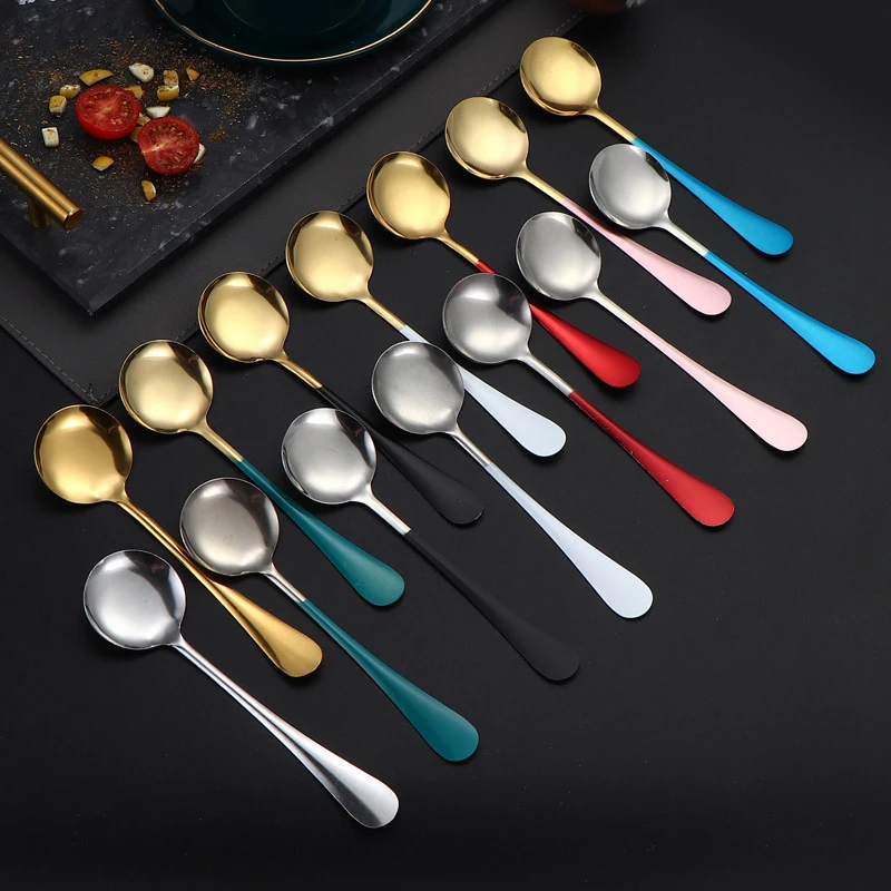 

1Pcs Coffee Stirring Spoon Stainless Steel Round Soup Spoons Tableware Dessert Spoon Dishwasher Safe Kitchen Tool