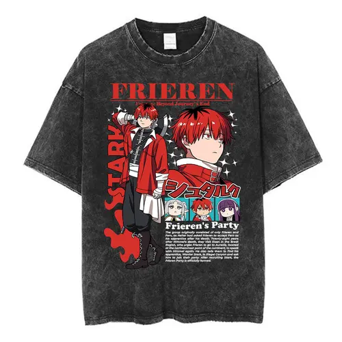 Imagen 2 del producto Camiseta Vintage Lavada de Anime Frieren: Beyond Journey's End Himmel, Camiseta de Moda para Hombre y Mujer, Camiseta Informal de Algodón de Manga Corta Estilo Harajuku