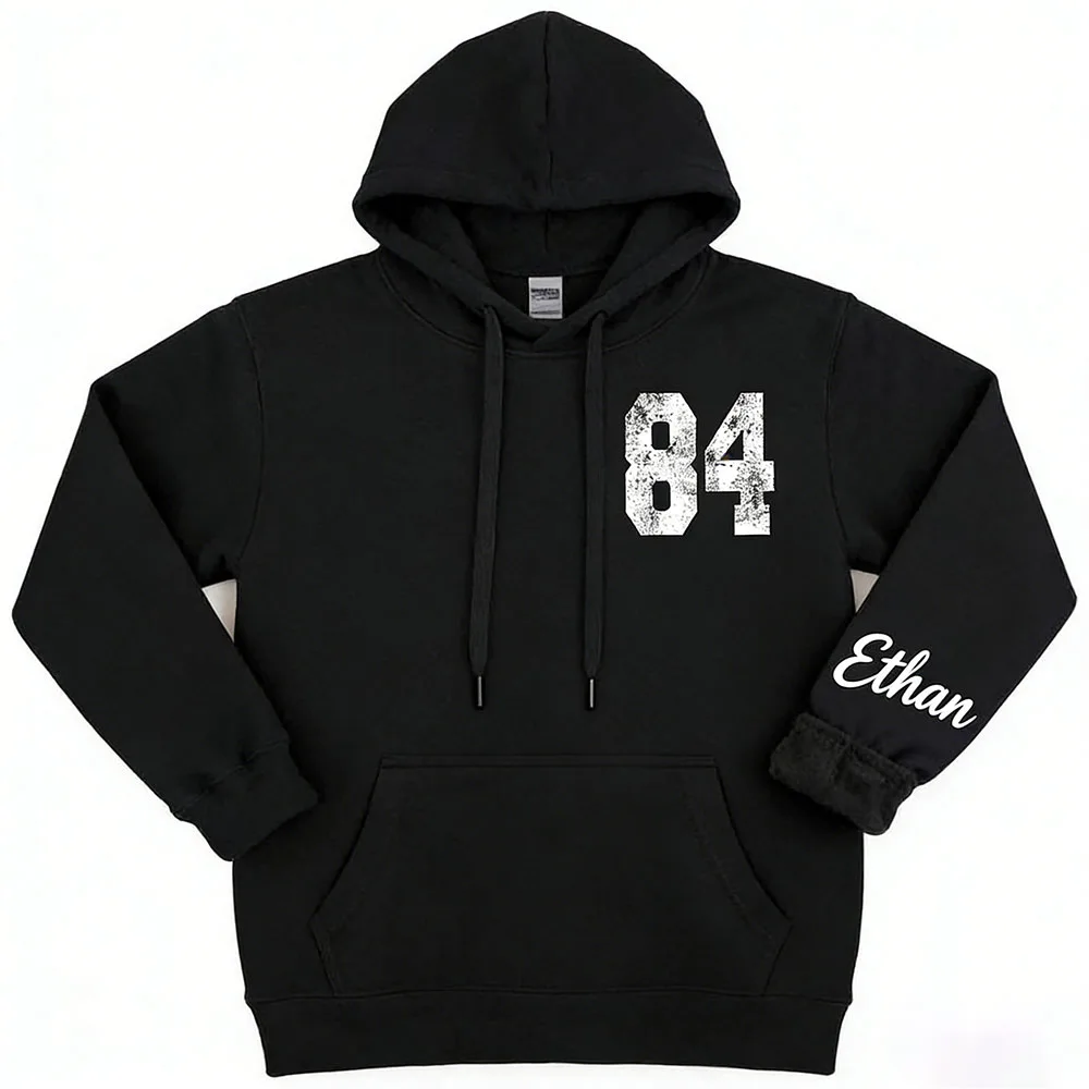 Verontruste retro gepersonaliseerde naam nummer hoodie aangepaste team fan sport sweatshirt zacht ademend spel dag outfit ideaal cadeau