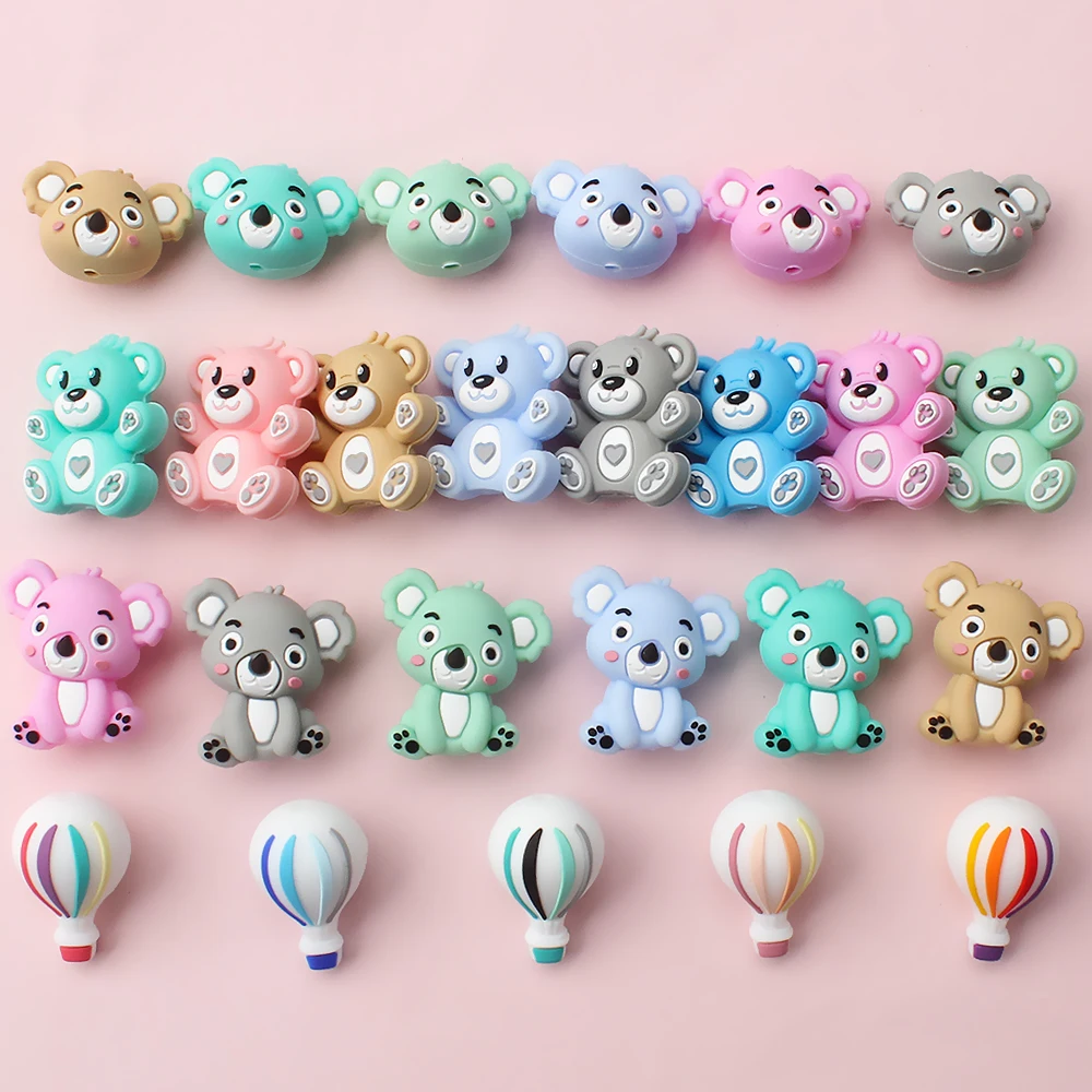 5/10/20pcs 3D Silicone Beads Koala Bear hot air balloon Focal Beads for DIY Jewelry Making Pen Charms Bracelet Accessories view 5