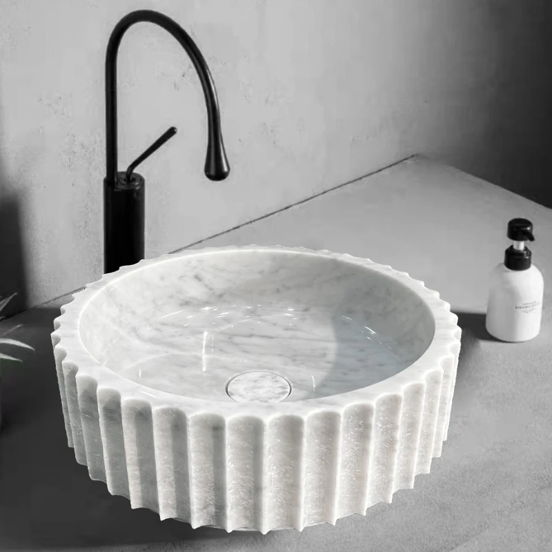 Marble Karala Jazz White Mountain Water White Hand Wash Pan Stone Groove Gear Table Round Basin