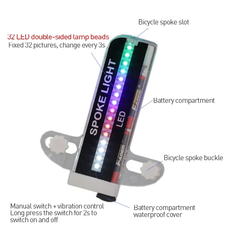 Bicycle Spoke Light Cycling 32 LED Flash Lamp Bike Light Motorcycle Wheel Wire Warning Lamp With Battery Outdoor Cycling Lights