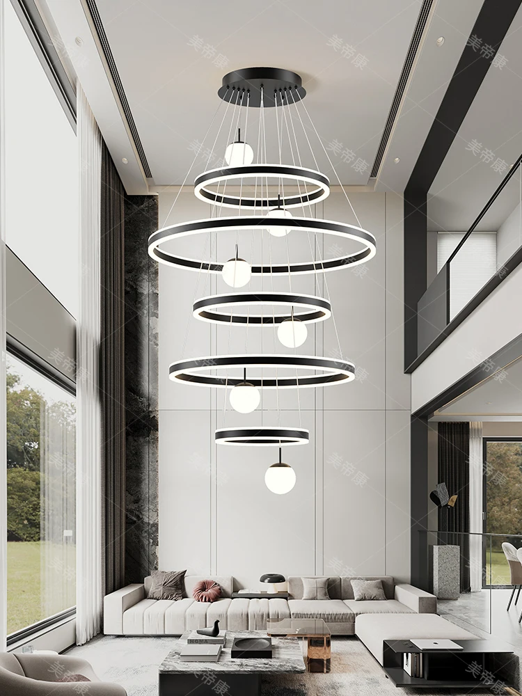 Duplex building chandelier modern simple light luxury atmosphere villa hall light 2024 new empty living room