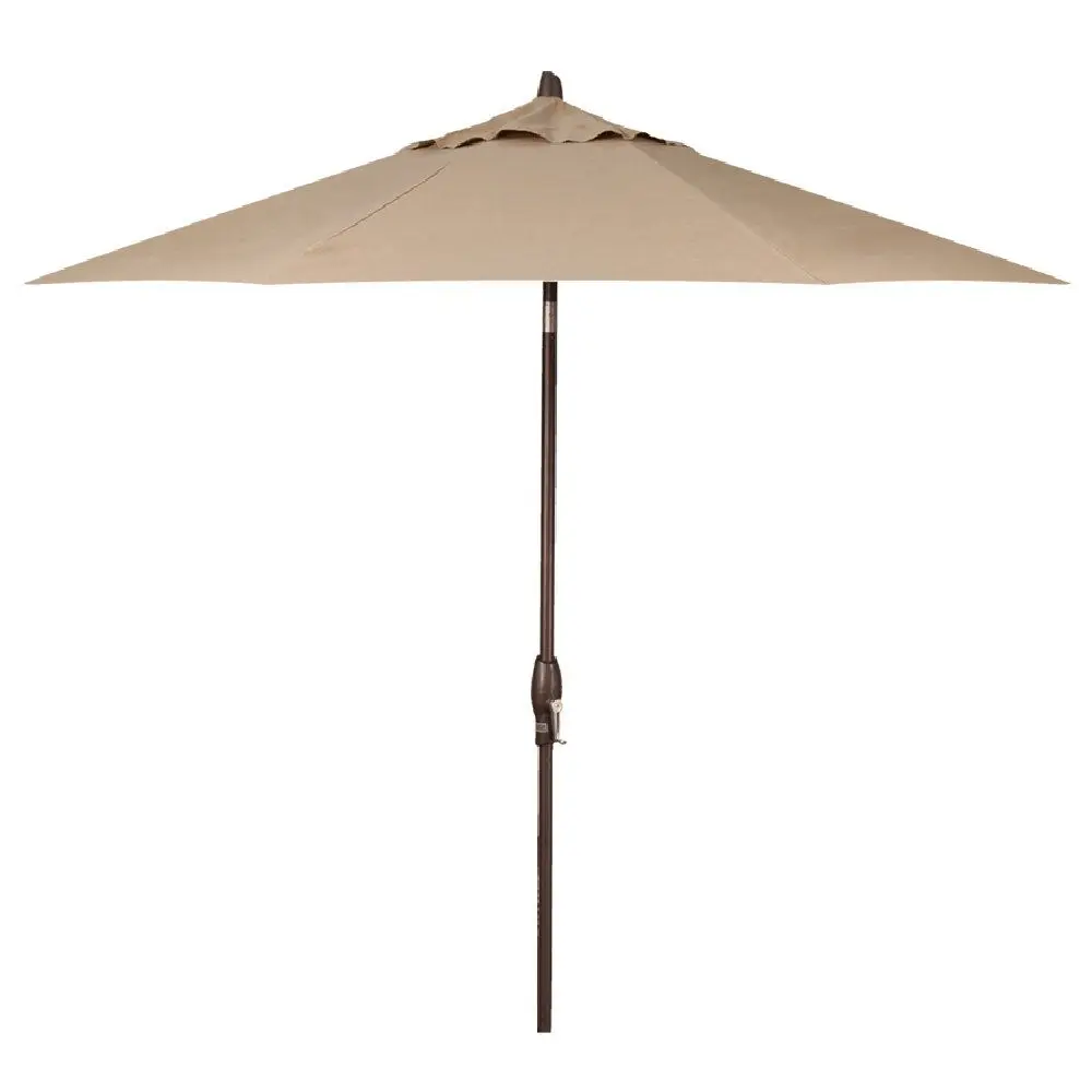 

9ft Patio Umbrella Outdoor Furniture Market Umbrella Auto Tilt Bronze Aluminum Frame Sunbrella, Heather Beige
