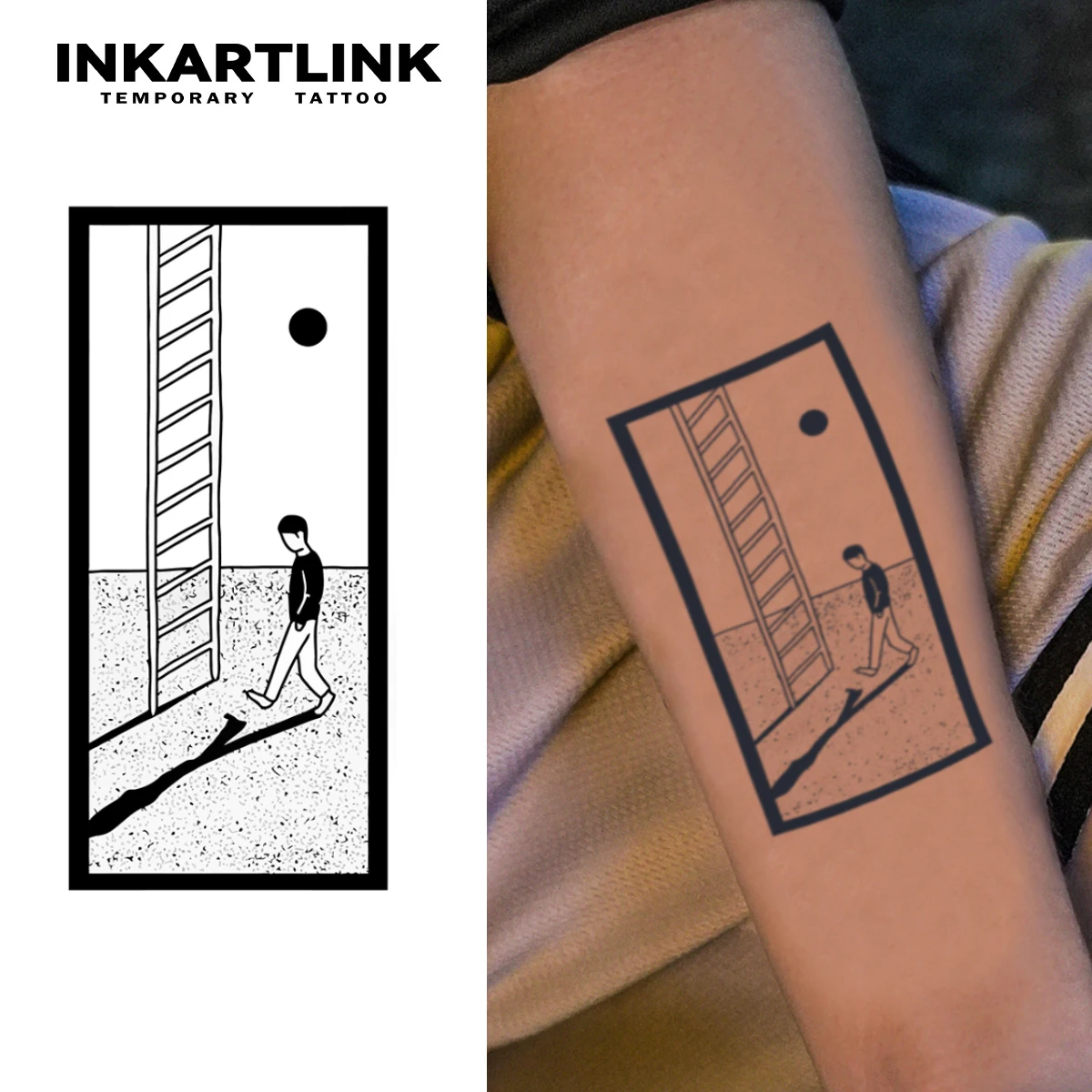 

INKARTLINK минималистичная татуировка-наклейка с лестницей, 1-2 недели, долговечная абстрактная тень, тотем Солнца и Луны