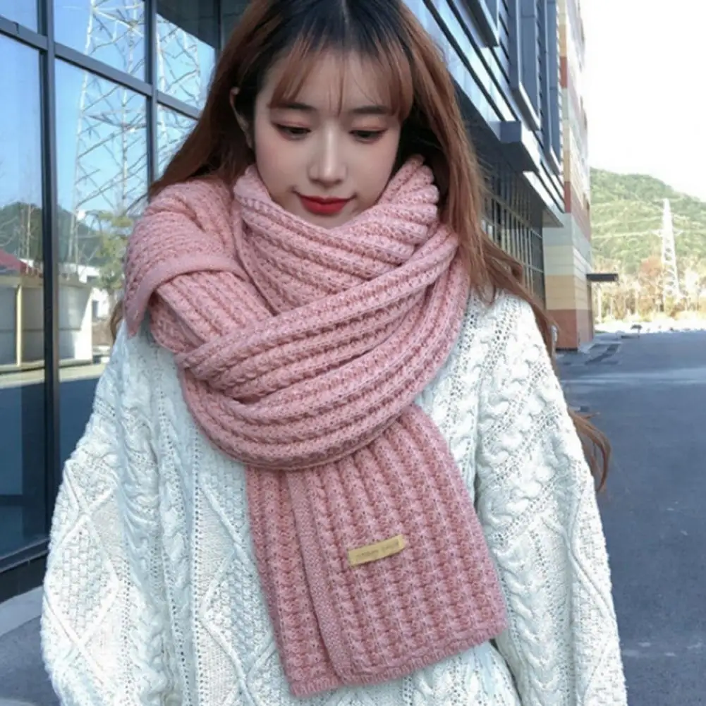 Winter Scarf Knitted Women Scarf Thickened Elastic Windproof Warm Shawl Lady School Outdoor Scarf Clothes Accessories