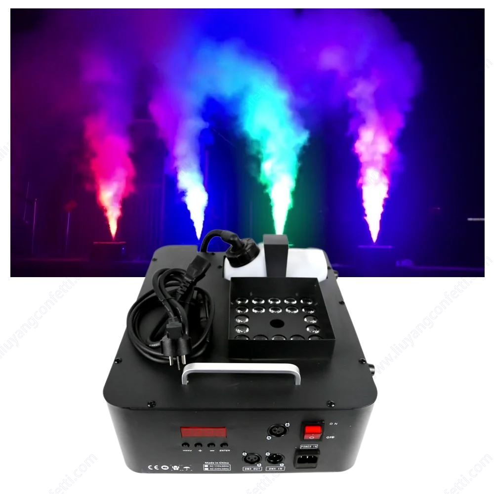 

1500 Вт Fog Machine RGB 3IN1 24LED Вертикальная дымовая машина Сценический свет Спрей Fogger для Хэллоуина, свадьбы, дискотеки, вечеринки, мероприятия, DJ, аренда