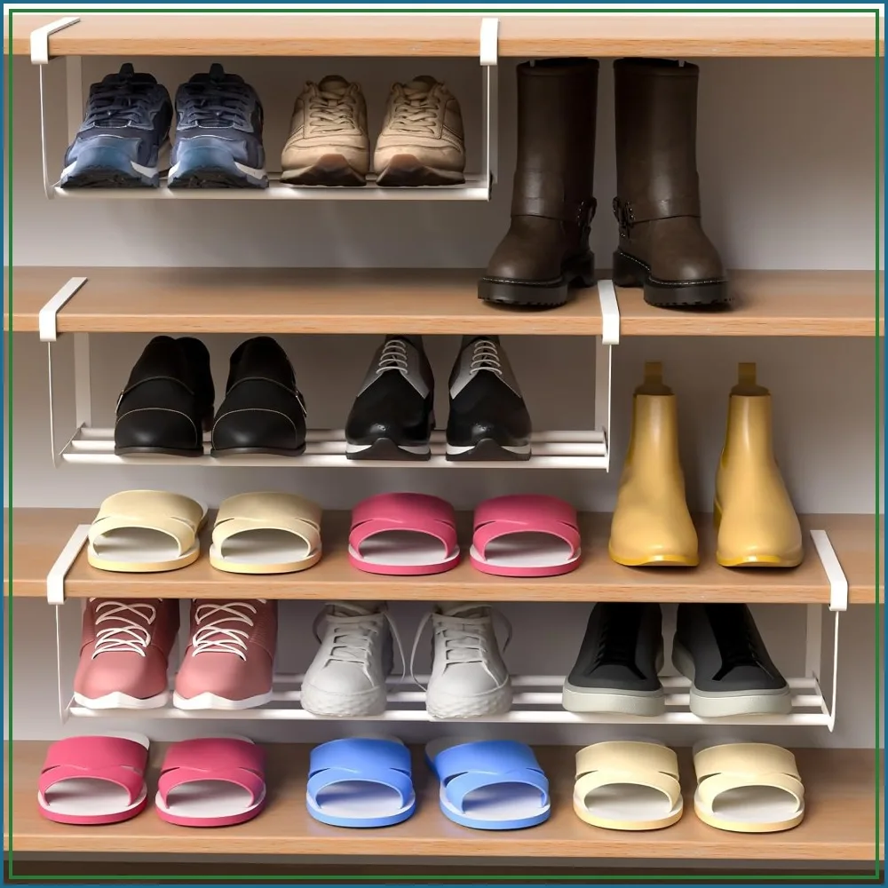 Expandable Shoe Rack Organizer for Closet, 16.5-31.5 Inch Adjustable Retractable Hanging Shelf, Space Saving Storage