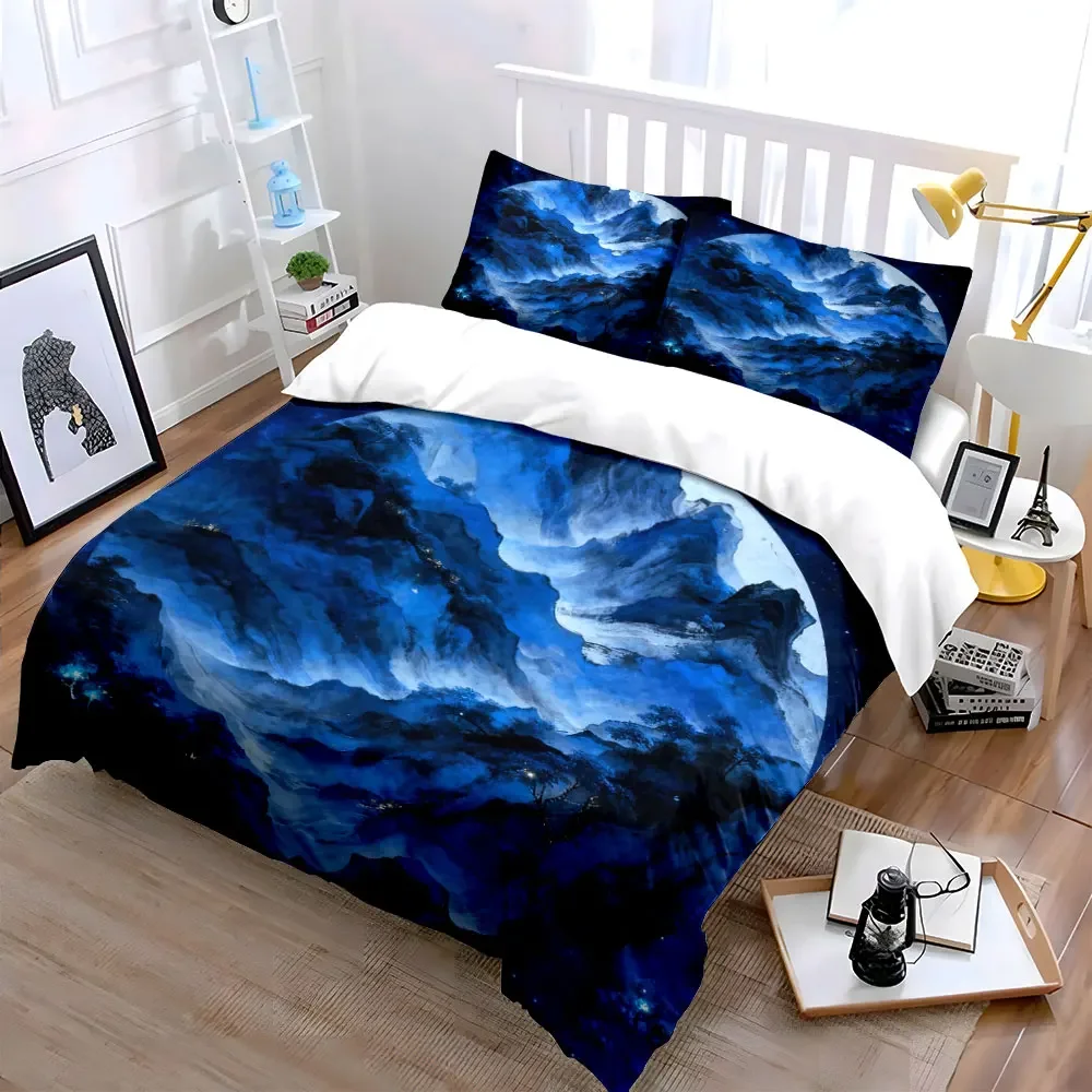 Blue Mountain Landscape Decor Set Soft Comfortable Duvet Cover Bedding Set Included 1*Duvet Cover & 2*Pillowcases, gift