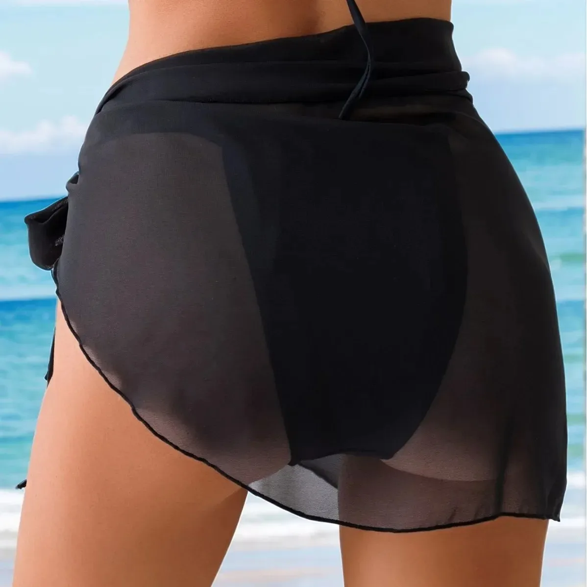 2026 Mesh Swimsuit Cover Skirt Metal Shell Trim Beach Wrap Dress Swimsuit Bikini Cover Top Apron Lightweight Wrap Skirt
