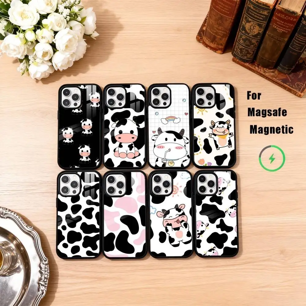 

Cute Cartoon Print Cow Phone Case For iPhone17,16,15,14,13,12,11 Plus,Pro Max Magnetic For Magsafe Wireless Charging