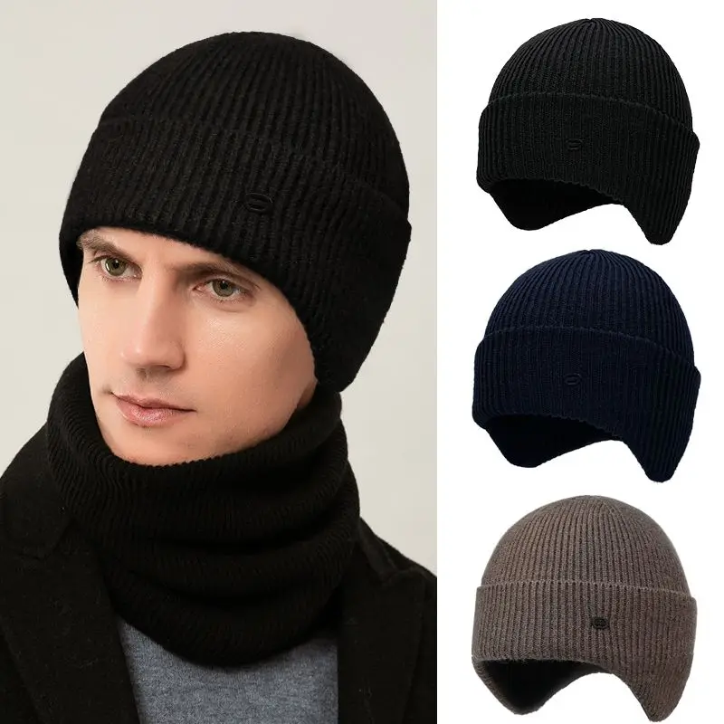 

InlnDtor ear-protection woolen hat Winter wool blend warm knit hat cover outdoor winterproof hat for warmth