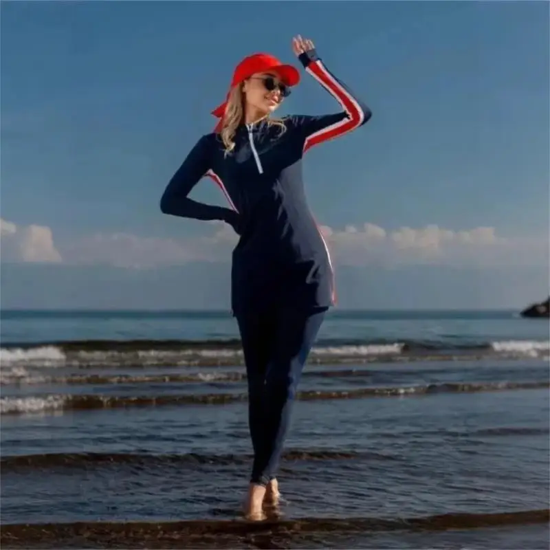 

Скромный мусульманский комплект купальников с полным покрытием, исламская пляжная одежда с хиджабом, купальник с длинными рукавами, защита от ультрафиолета и быстросохнущий