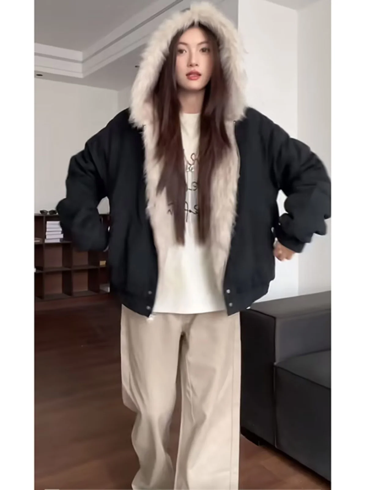 

Men's Retro American Sle Hooded Jaet with Fur Collar Winter Cotton Coat ort Cleanfit Casual Loose Fit Long Sve