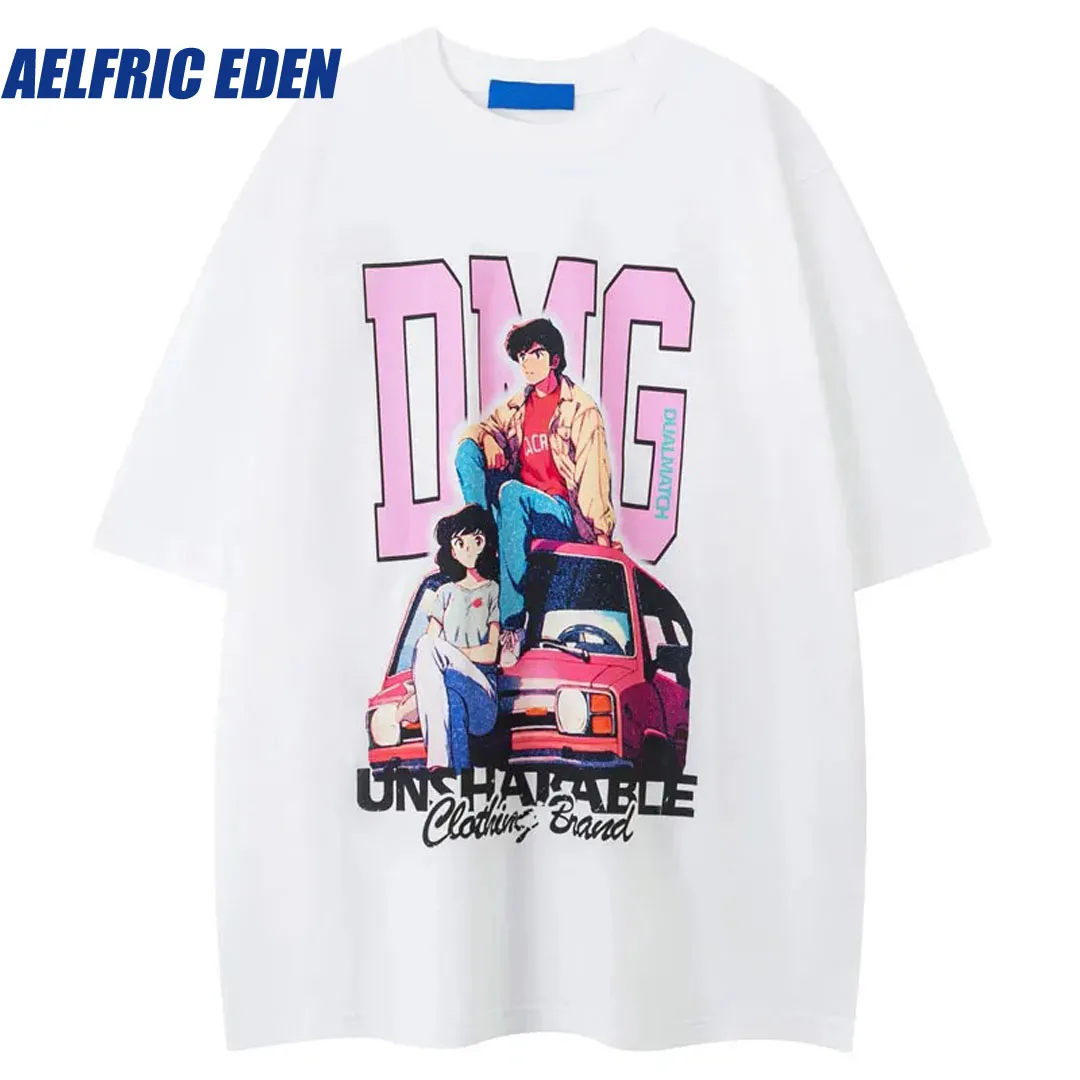 Aelfric Eden Harajuku Tshirt Y2K Hip Hop Japanese Anime Cartoon Graphic Print Cotton T-Shirt Hip Hop Loose Casual Short Sleeve