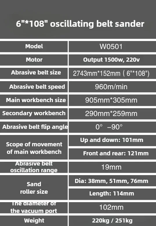 W0501 6x108 Inch Oscillating Belt Sander Column Spindle Sander for Wood Plastic Acrylic Metal Woodworking Sanding Machine