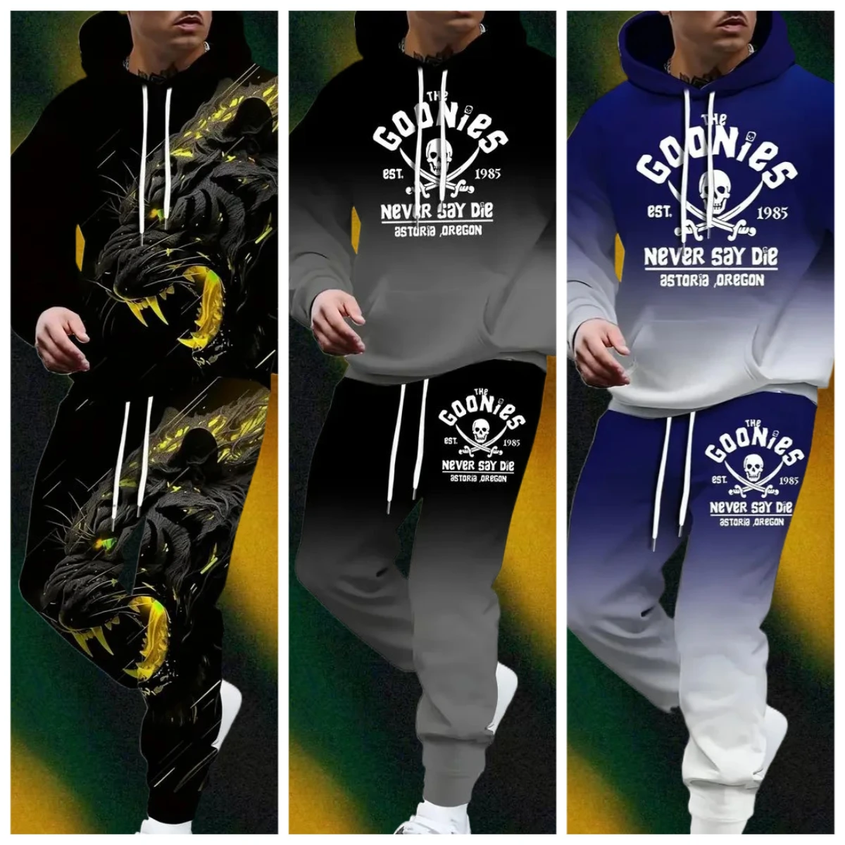 

25 New York 98 & Los Angeles Printed Hoodie Set Casual Sports Style with Hood Adult Streetwear Long Sleeve Sweatshirt and Pants