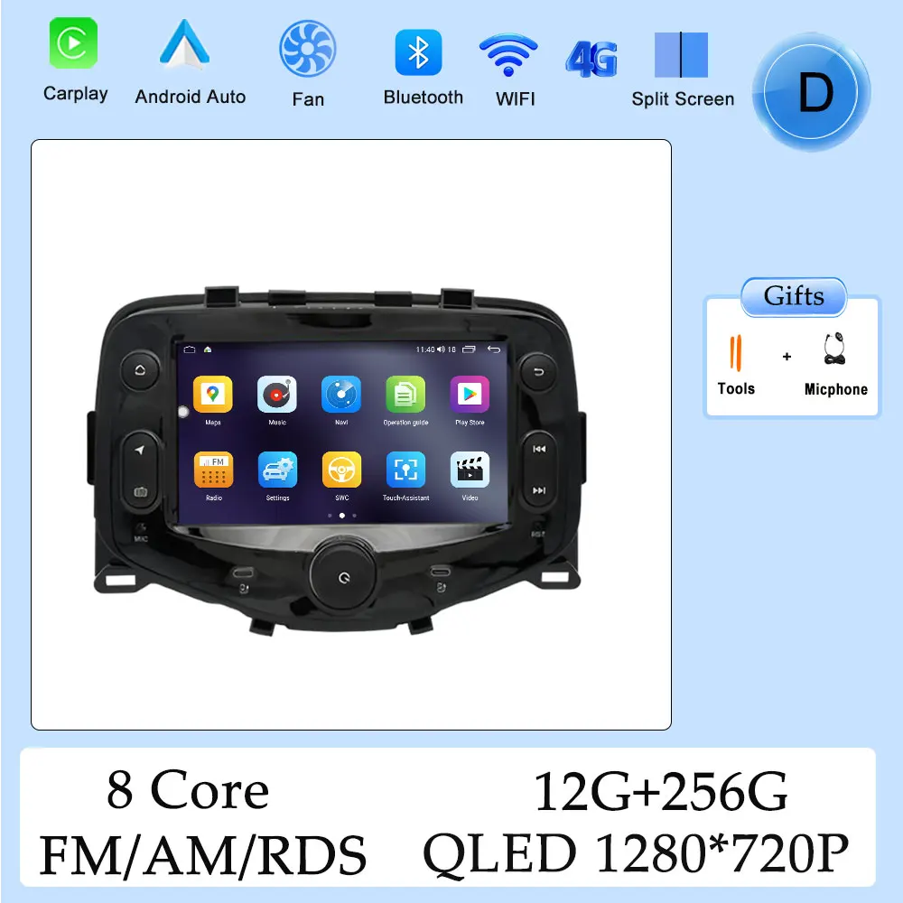 Carplay HD Scherm Autoradio Multimedia Speler voor Toyota Aygo Peugeot 108 voor Citroen C1 2014 - 2021 DSP Stereo GPS Navi WIFI