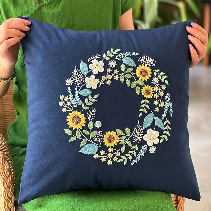 DIY Lu Embroidery Pillow Kit – Chinese Traditional Hand Embroidery Cushion Cover Set with Thread for Living Room Decoration Gift