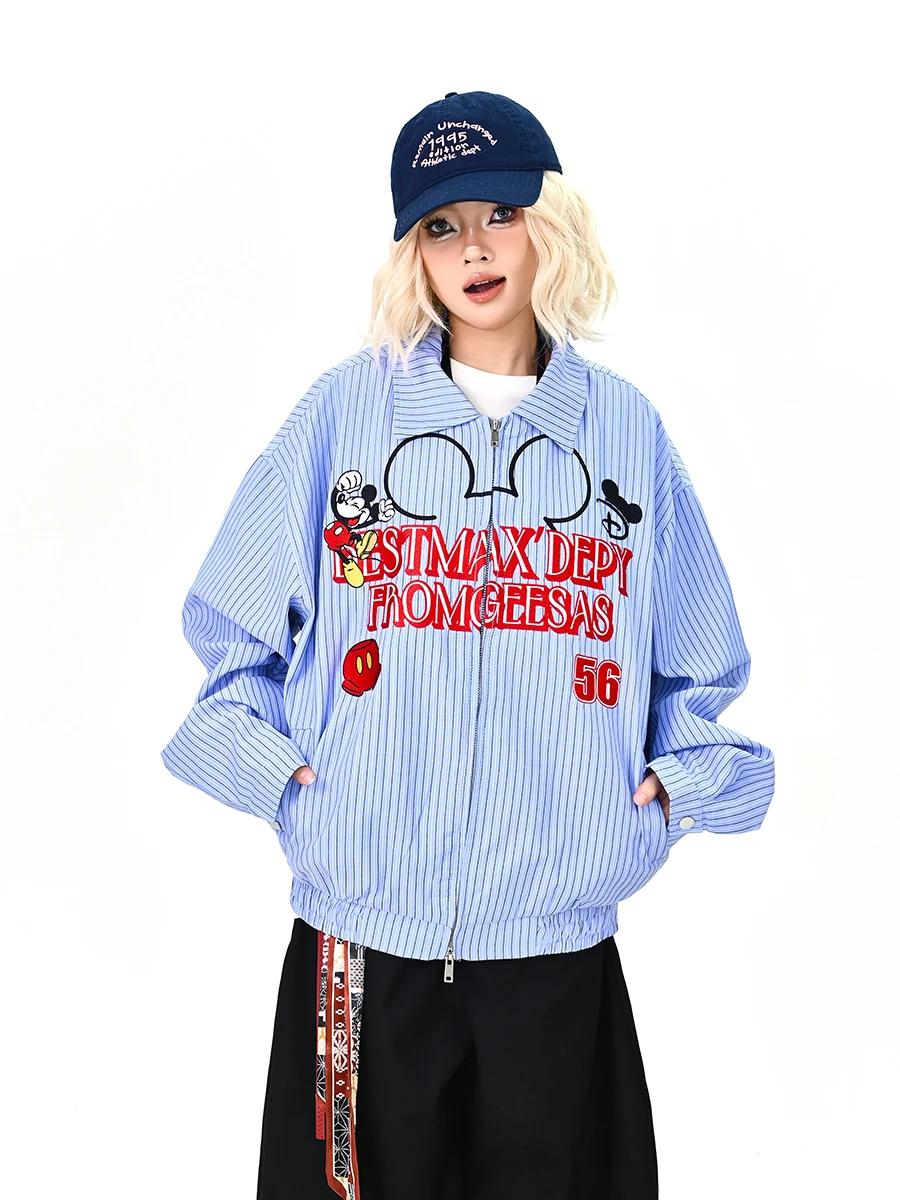 

Весна 2026, женская свободная одежда в полоску с рисунком джата с отложным воротником Bf, верхняя одежда для пар в американском колледже