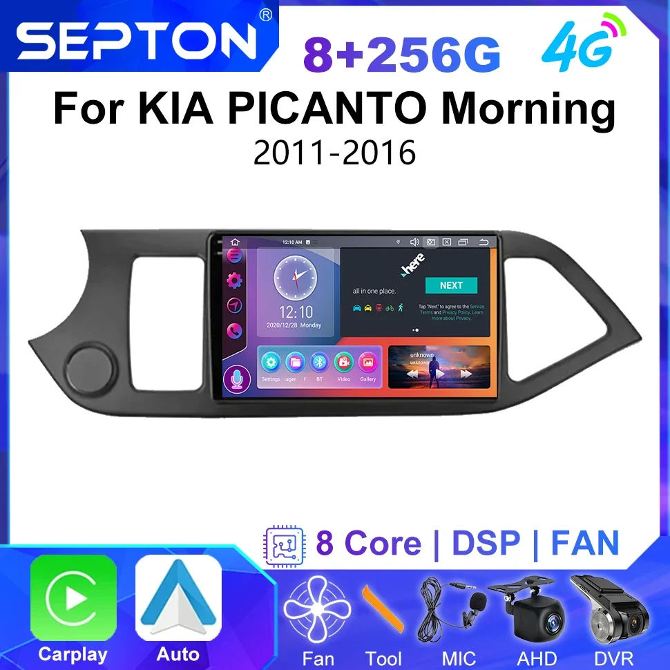 

SEPTON 4G Car Stereo Radio for KIA PICANTO Morning 2011-2016 Android 12 Multimedia Video Player Carplay Auto GPS 2Din Head Unit