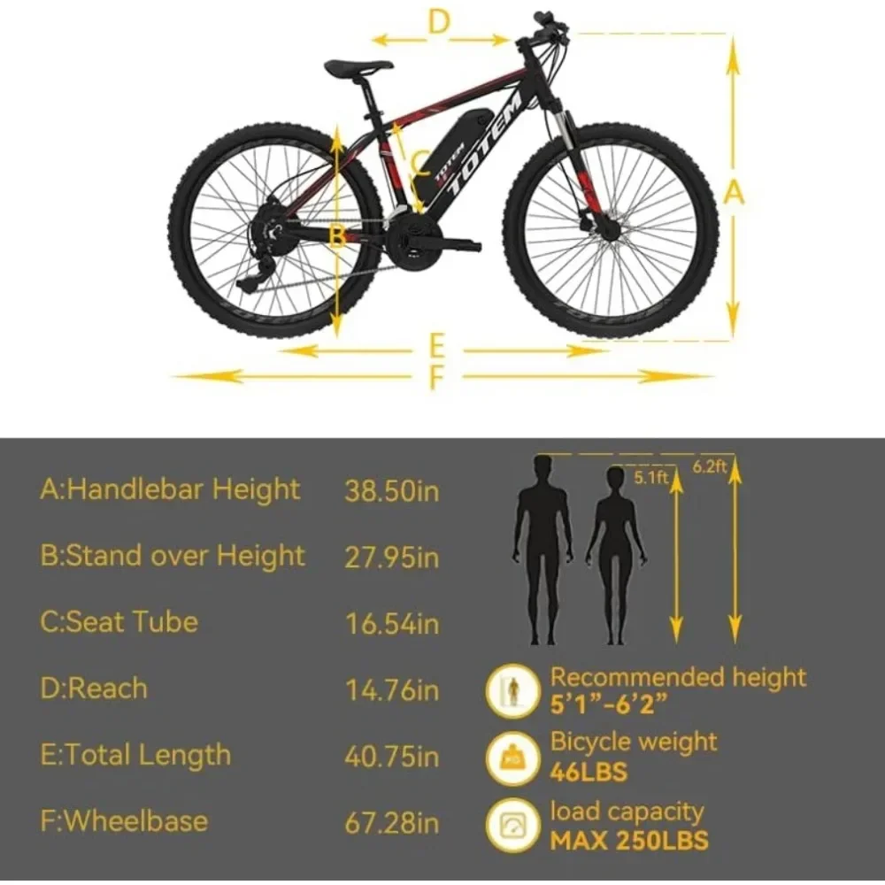 Electric Bike for Adults 26”,350W Motor, 20MPH with 36V 10.4Ah Removable Battery,E-MTB with21 Speed Gears Mountain Electric Bike