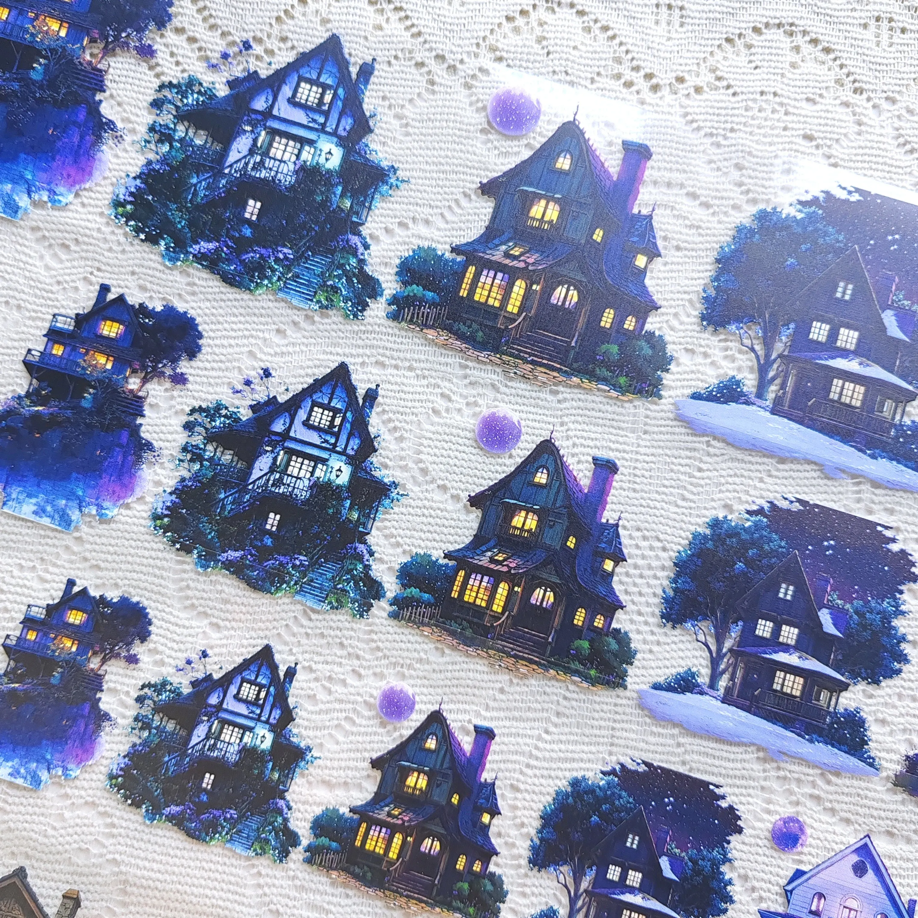 Pet Tape Journal Night Landscaping House Tree Garden Collage Decoration Landscaping Decoration Card Landscaping Sticker