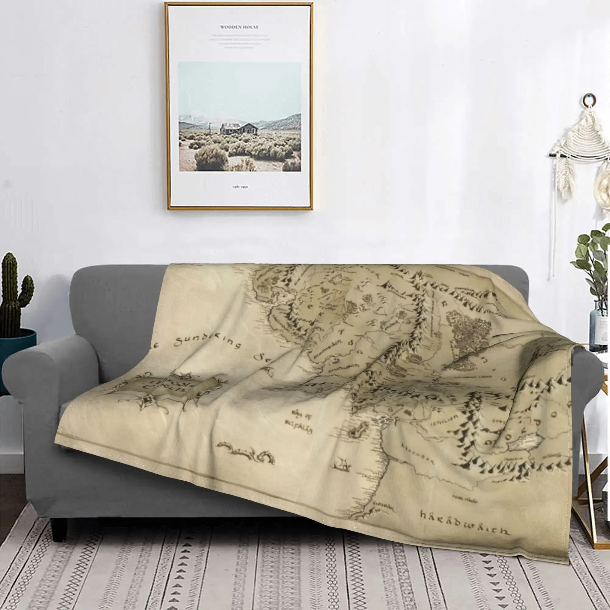 L-Lords Of The R-Rings Middle Earth Map Fuzzy Blankets Movie Funny Throw Blankets for Home Hotel Sofa  150*125cm Bedspread