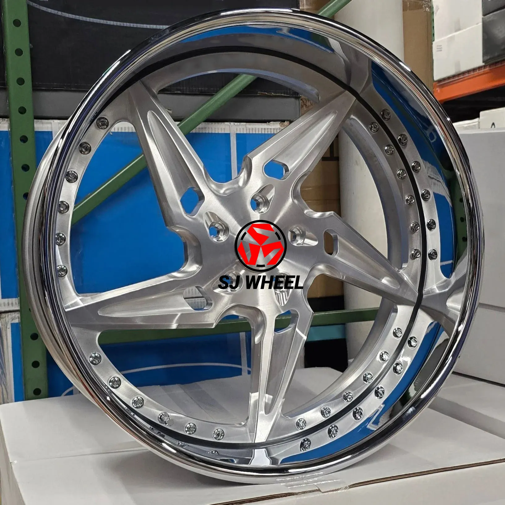 SJ New Design Five-Spoke Chrome Polish Lip Deep Dish Brushed Center Wheel Rims 20 21 22 24 26 Inch T6061 for Luxury Cars