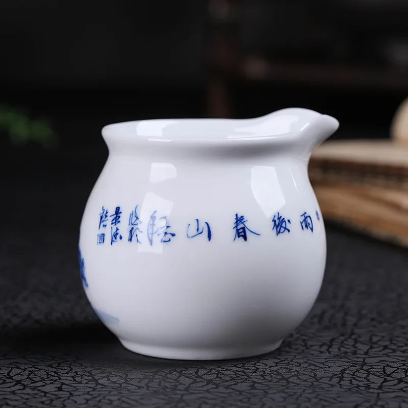Jingdezhen Folk Artists Hand-Painted Spring Mountain Blue and White Porcelain Pitcher Ceramic Cup Serving Pot Fair Mug