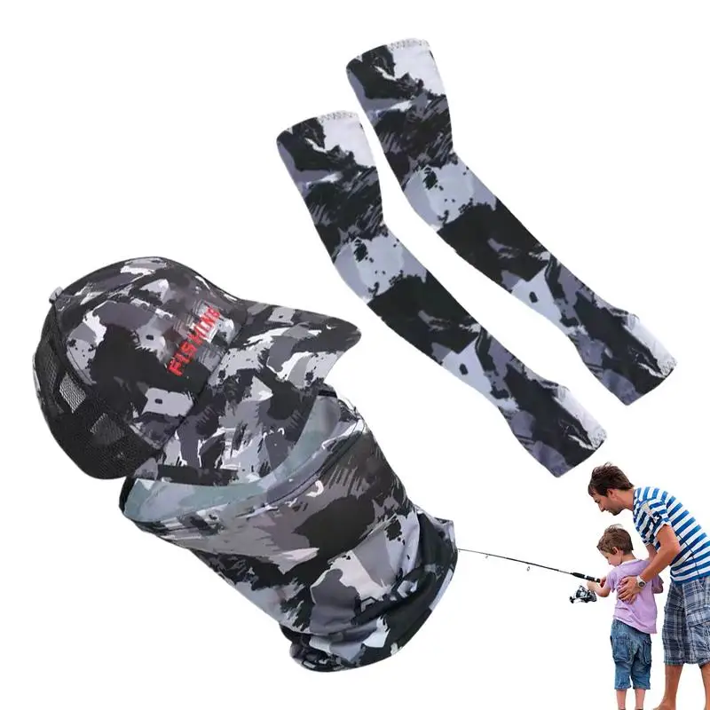 Fishing Sun Hat Sleeves Sun Protection Hiking Hats Outdoor With Arm Sleeves Stylish Adjustable Hiking Hat Arm Cover For Golf