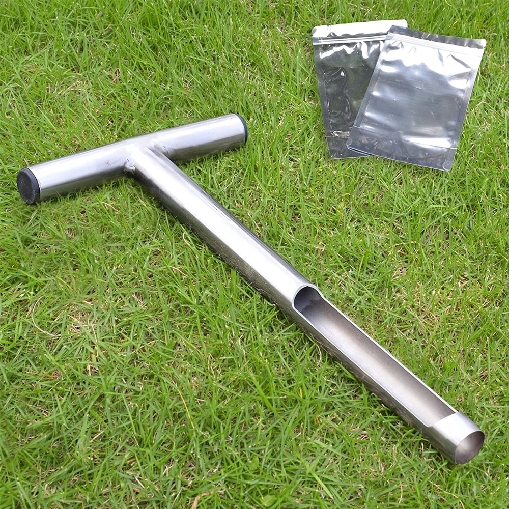 Soil Probe 12 Inch with 2 Bags Soil Sample Probe for Lawn House Plants T-Handle Soil Sampler Probe Rod Tool Set Stainless Steel